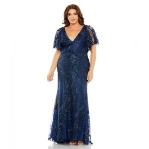 Mac Duggal Navy Blue Short Flutter Sleeve Gown NEW WITH TAGS!